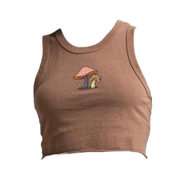 Full Tilt Tops - Full Tilt Mushroom Cropped Tank Raw Hem Brown Size XS